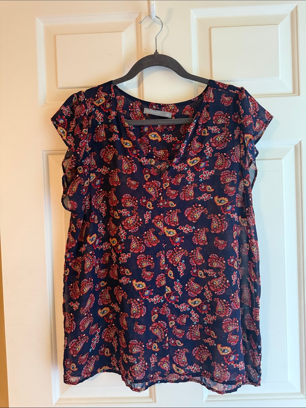 Avia Navy Floral Paisley Cap-Sleeve Blouse